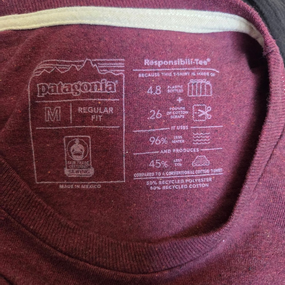 Patagonia Mens Responsibili-Tee Long Sleeve Shirt Burgundy Red Mountain Logo M - Picture 6 of 6